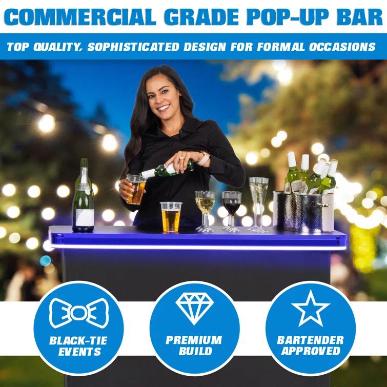 GoPong GoBar PRO LED Commercial Grade Portable Bar Table with Multi-Color Lights - 47.5 x 19 x 38 IN