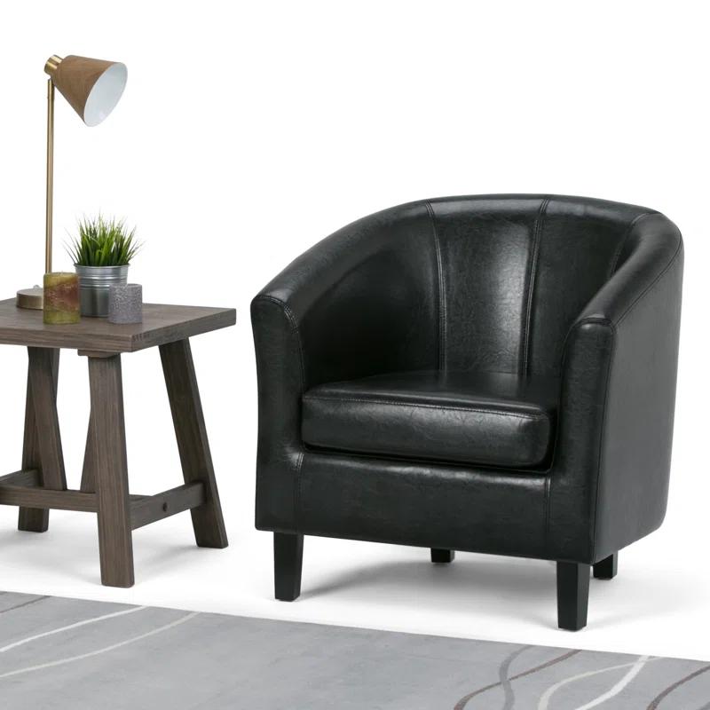 Simpli Home Austin 30"W Upholstered Vegan Faux Leather Contemporary Tub Accent Chair with High Arms and Deep Seat