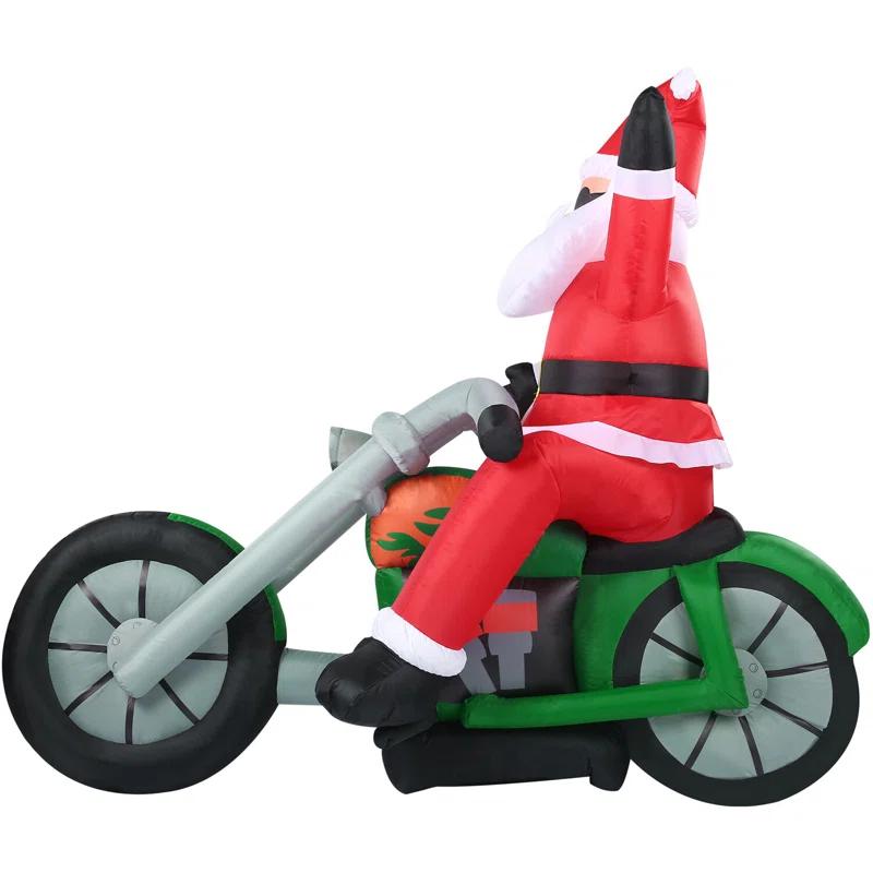 Fraser Hill Farm Fraser Hill Farm 6-Ft. Wide Motorcycle Santa Blow Up Inflatable with Lights
