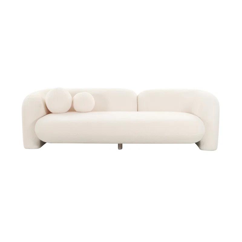 91'' Cream Faux Fur Upholstered Sofa with Pine Frame