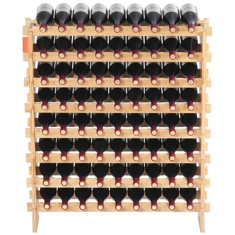72 Bottle Upgrade Modular Wine Rack Bamboo Wood Display Shelf 8-Tier
