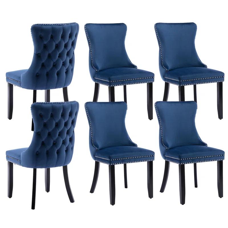 Velvet Upholstered Wing Back Dining Chair (Set of 6)