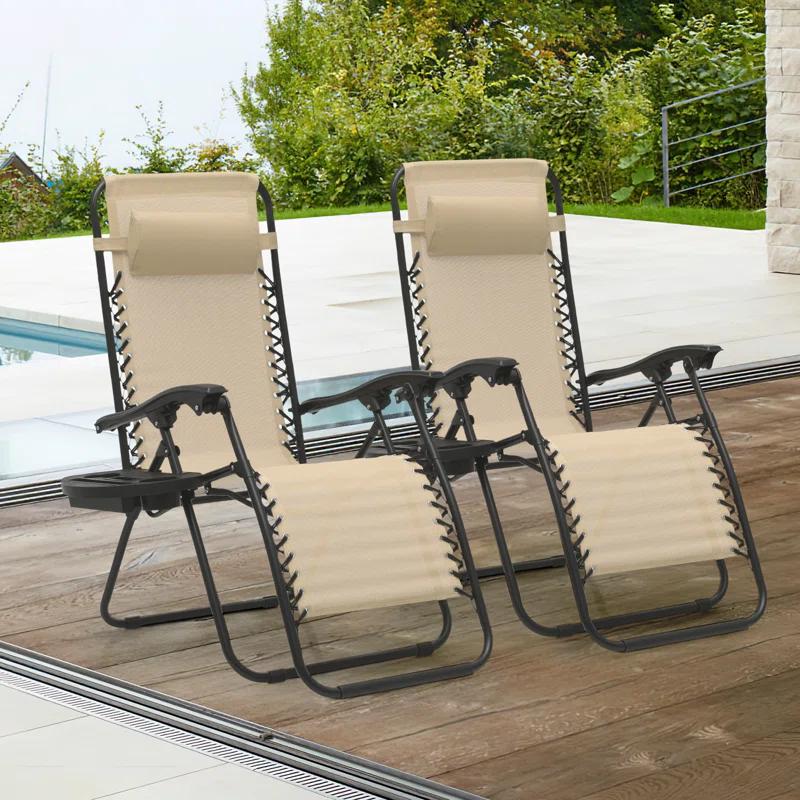 Arlmont & Co. Zero Gravity Chairs Recliners Outdoor Adjustable Foldable Reclining Lounge Chairs with Cup Holder (Set of 2)