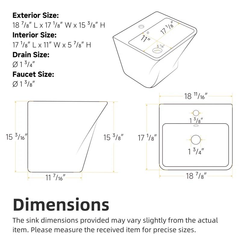 Los Flexi Wall Mount Sink with Overflow, Modern Floating Bathroom Vessel Sink, Single Faucet Hole, Pop-up Drain Included