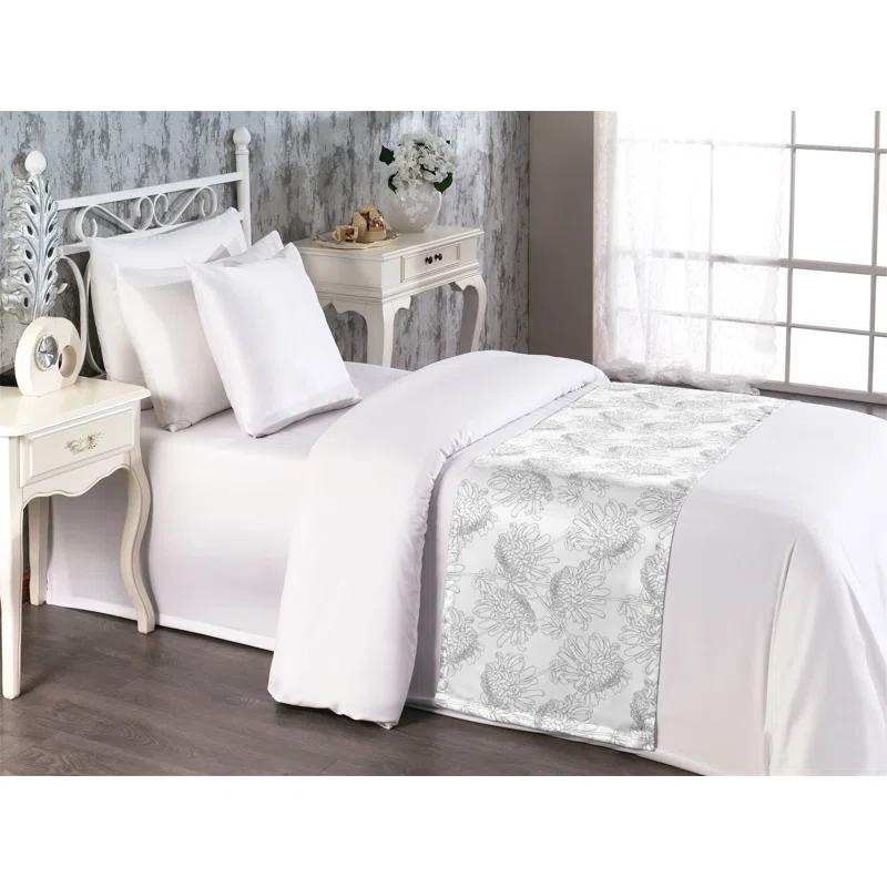 Ambesonne Ambesonne Floral Bed Runner Chrysanthemum Drawings Dimgray and White