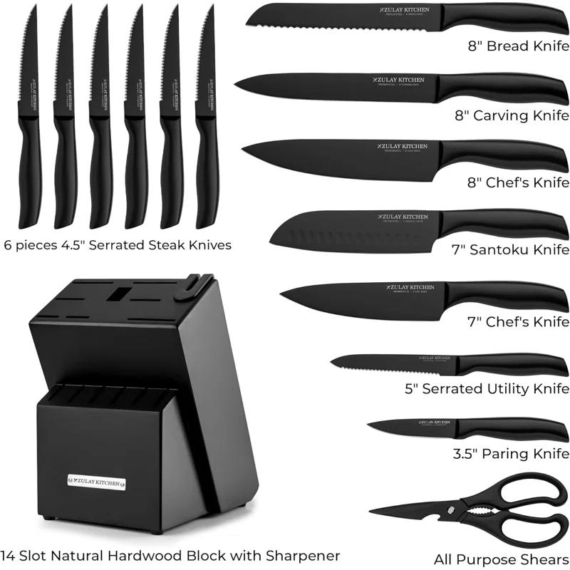 Zulay Kitchen Zulay Kitchen Premium 15-Piece Knife Set with Natural Wood Block and Built-in Sharpener