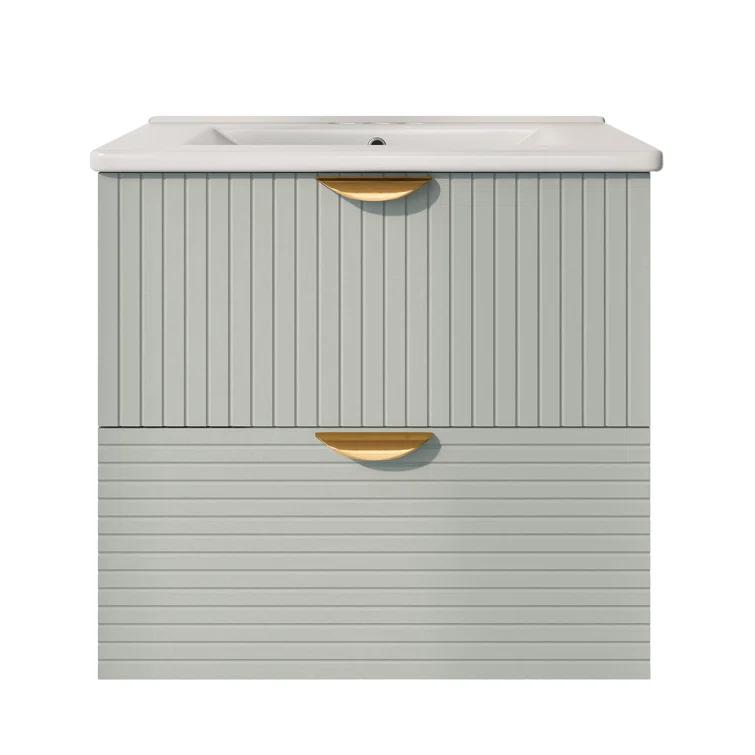Tryimagine Modern 24-Inch Wall-Mounted Bathroom Vanity With 2 Drawers, Green - Ideal For Small Bathrooms