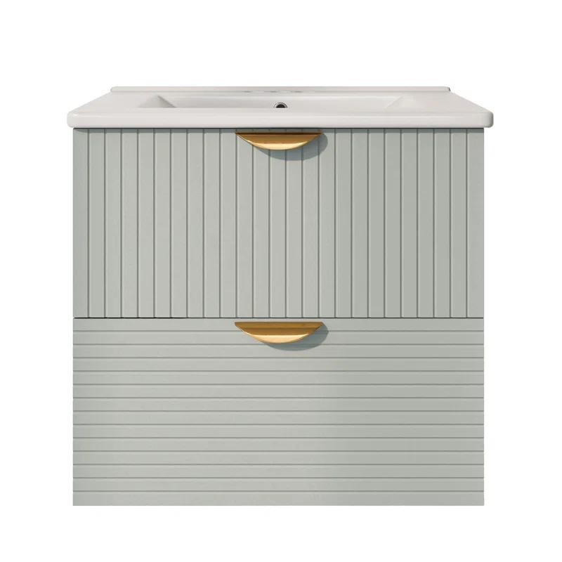 Tryimagine Modern 24-Inch Wall-Mounted Bathroom Vanity With 2 Drawers, Green - Ideal For Small Bathrooms