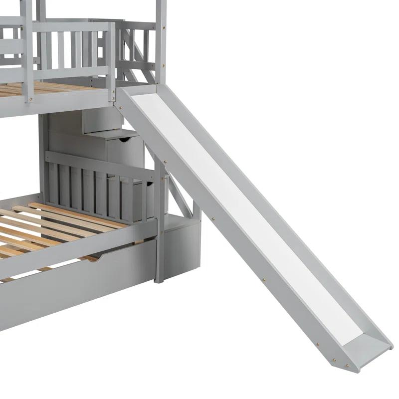 Harper Orchard Twin Over Twin House Bunk Bed With Trundle And Slide