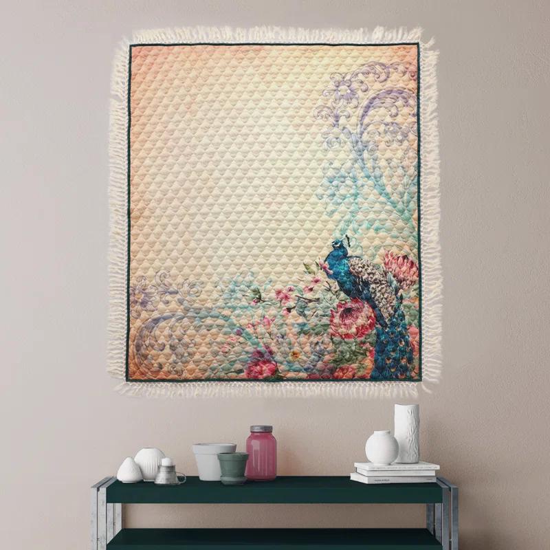 Barefoot Bungalow Eden Peacock Quilted Throw with Crochet Trim