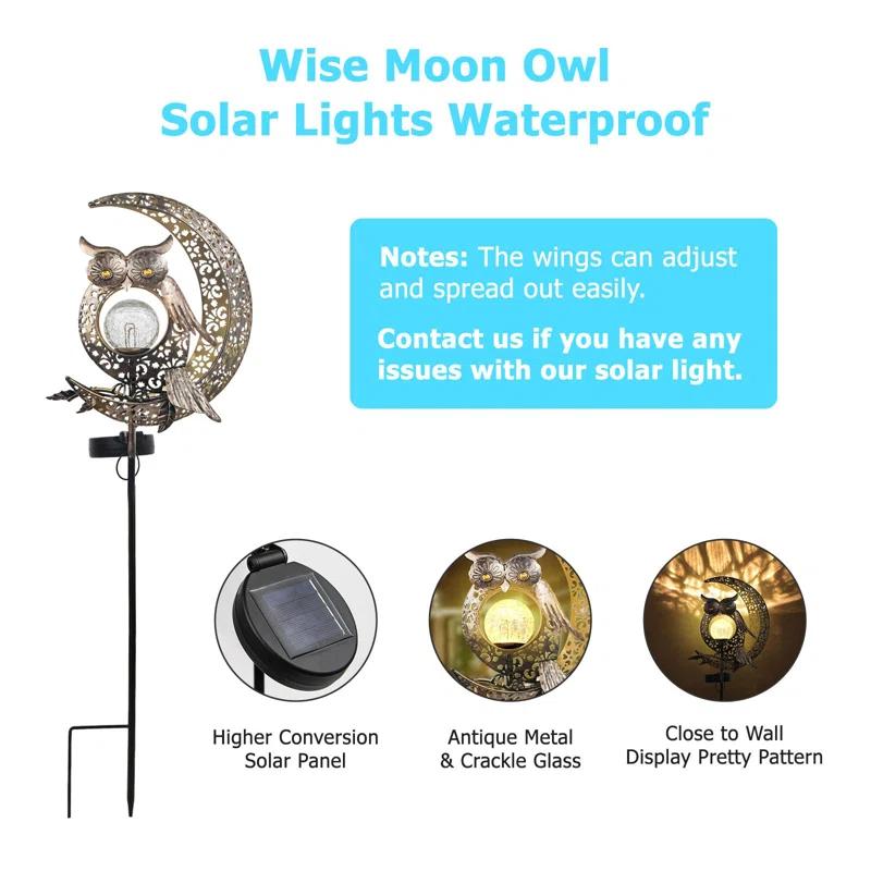 Arlmont & Co. Owl Solar Lights Outdoor Garden, Outdoor Waterproof Garden Decorative Owl Decor Lights For Patio Table Pathway Balcony Lawn Yard Decor Present For Mom Grandma Birthday