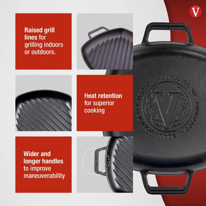 Victoria 10'' Cast Iron Grill Pan / Griddle Set