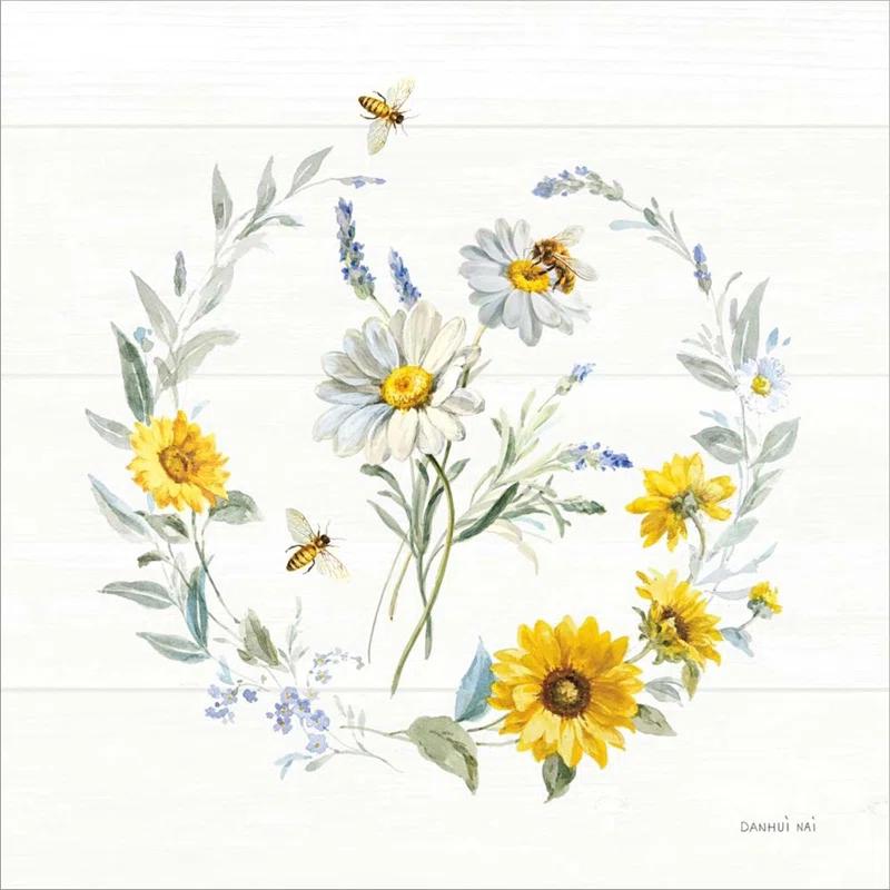 Rosalind Wheeler " Bees And Blooms Flowers II With Wreath " by Danhui Nai