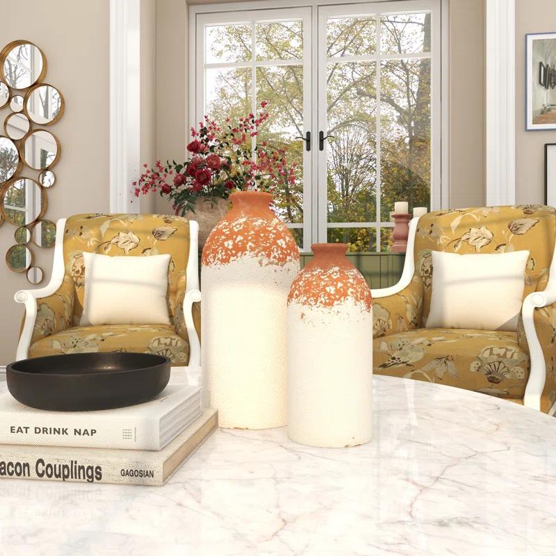Novogratz Ceramic Decorative White Vase with Terracotta Detailing Set