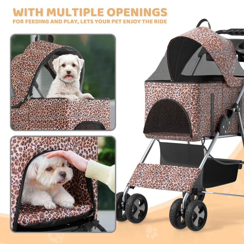MoNiBloom Folding Pet Stroller, Foldable Dog Jogger Stroller with Detachable Carrier, Basket and Cup Holder