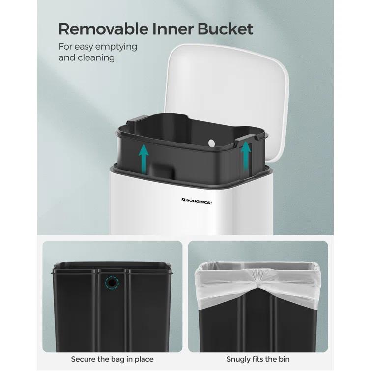 8 Gallon Trash Can with Lid, Garbage Can, Stainless Steel Small Waste Bin with Step Pedal and Inner Bucket, Soft Close, Kitchen