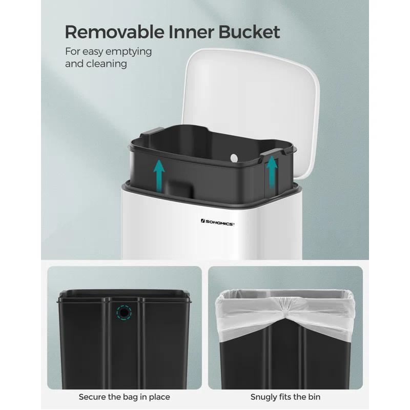 8 Gallon Trash Can with Lid, Garbage Can, Stainless Steel Small Waste Bin with Step Pedal and Inner Bucket, Soft Close, Kitchen