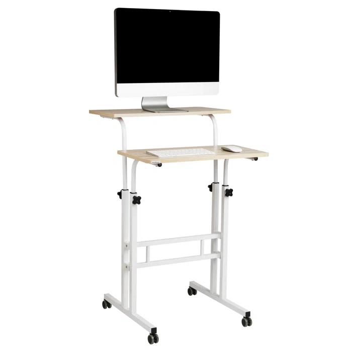 Mind Reader Mind Reader Standing Desk, Adjustable Height, Computer Desk, Laptop Desk, Portable, Rolling, 23.5"L x 19.5"W x 39"H, White