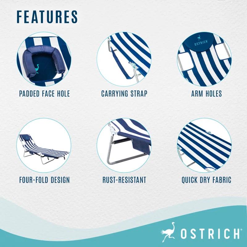 Ostrich Ostrich Chaise Lounge, Portable Facedown Beach Camping Pool Tanning Chair