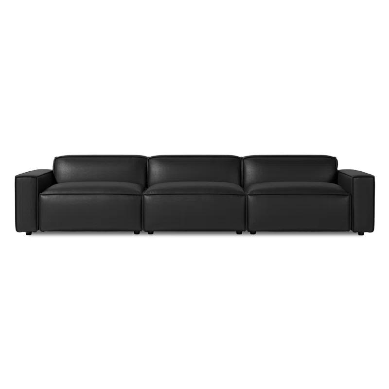 Hokku Designs Hamall Valencia Nathan Full Aniline Leather Modular Sofa With Down Feather, Three Seats, Black Color