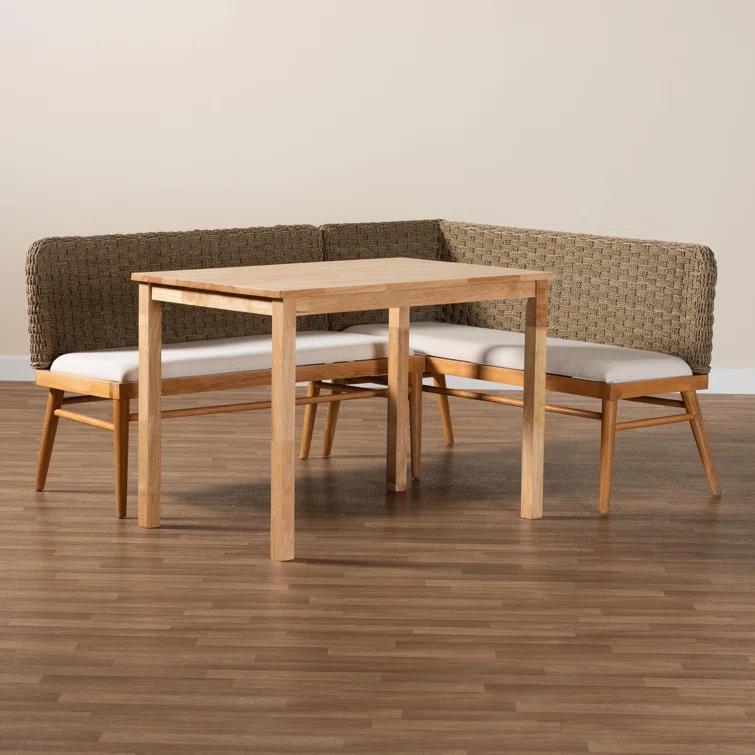 Highland Dunes Aafrin Bali & Pari Denver Modern Bohemian Natural Seagrass And Acacia Wood 3-Piece Dining Nook Set