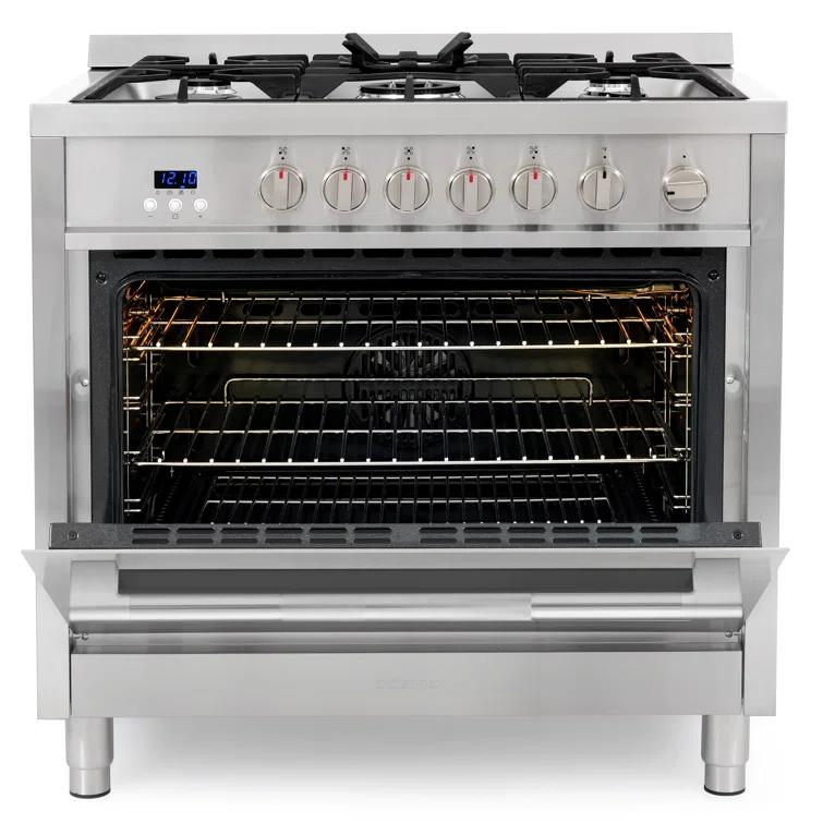 Cosmo Cosmo 36 in. Nebula Collection 3.8 cu. ft. Gas Range, 5 Burners, Rapid Convection Oven, Textured Grip Handle, Stainless Steel COS-965AGFC-202