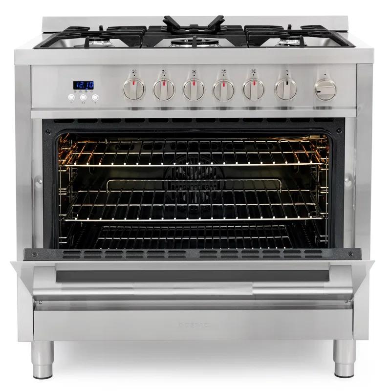 Cosmo Cosmo 36 in. Nebula Collection 3.8 cu. ft. Gas Range, 5 Burners, Rapid Convection Oven, Textured Grip Handle, Stainless Steel COS-965AGFC-202