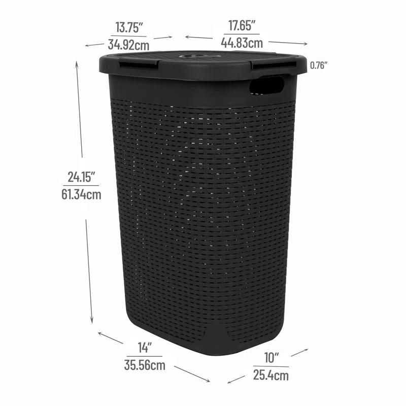 Mind Reader 60L Slim Laundry Hamper, Clothes Basket, Lid, Wicker Style, Plastic, 17.65"L x 13.75"W x 24.15"H, 2-Pack