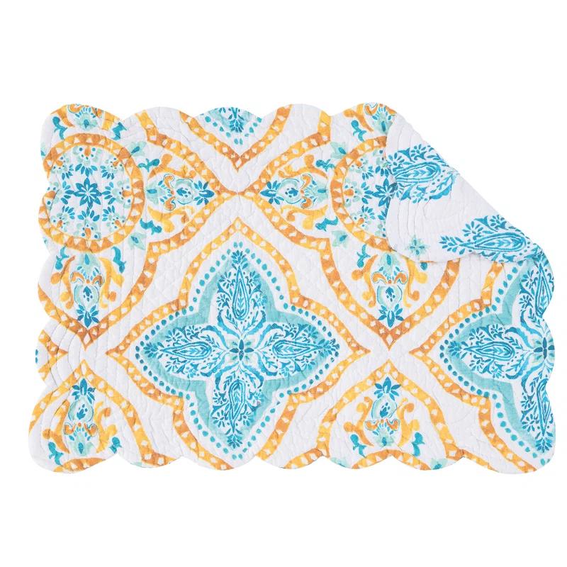 Highland Dunes Schmeling Terrace Medallion Cotton Quilted Rectangular Reversible Cotton Placemat (Set of 6)