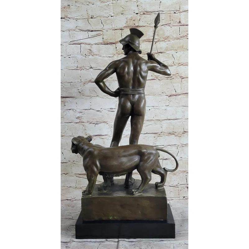 Canora Grey Roman Gladiator Warrior Lion Bronze Statue Sculpture Signed Original 20 Inches X 13 Inches