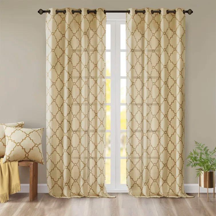 Madison Park Fretwork Print Grommet Top Single Window Curtain Panel