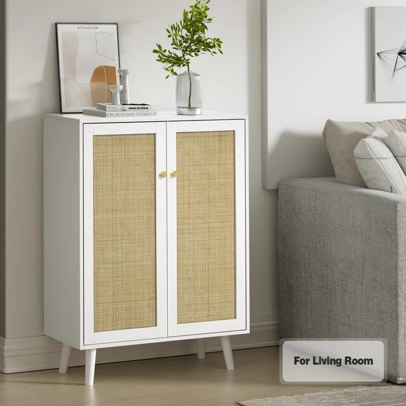 Ahlyssa 44'' Tall 2 - Door Rattan Accent Cabinet with Adjustable Shelves Storage Cabinet