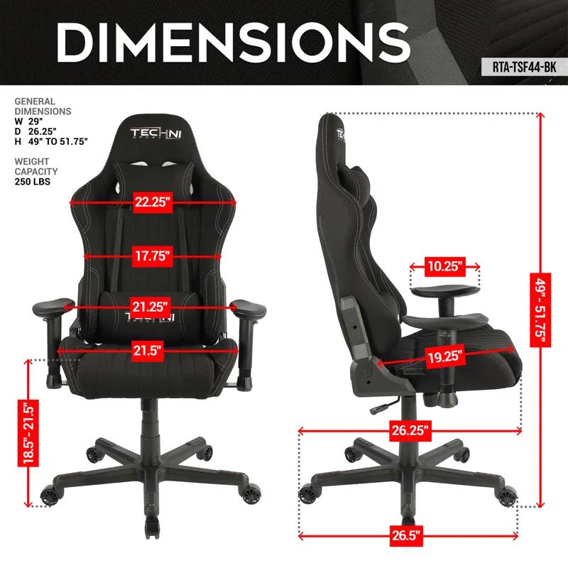 Techni Sport Techni Sport Adjustable Reclining Ergonomic Swiveling PC & Racing Game Chair in Black