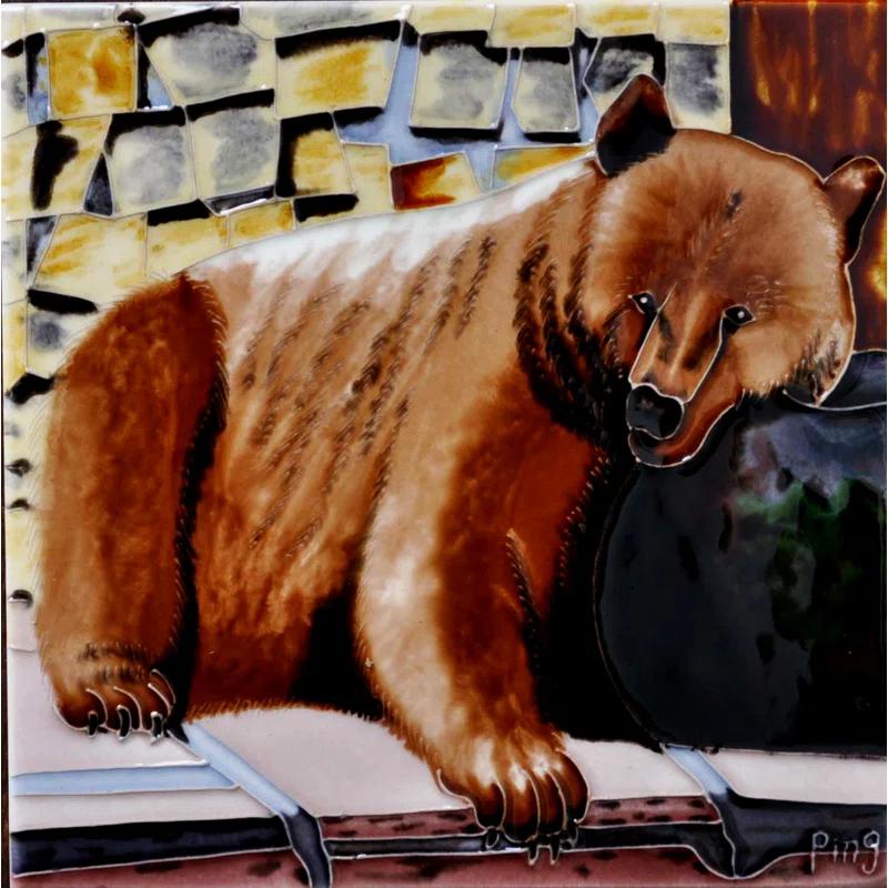 Continental Art Center 8x8" Ceramic Tile Brown Bear Wall Décor and Trivet Hot Plate