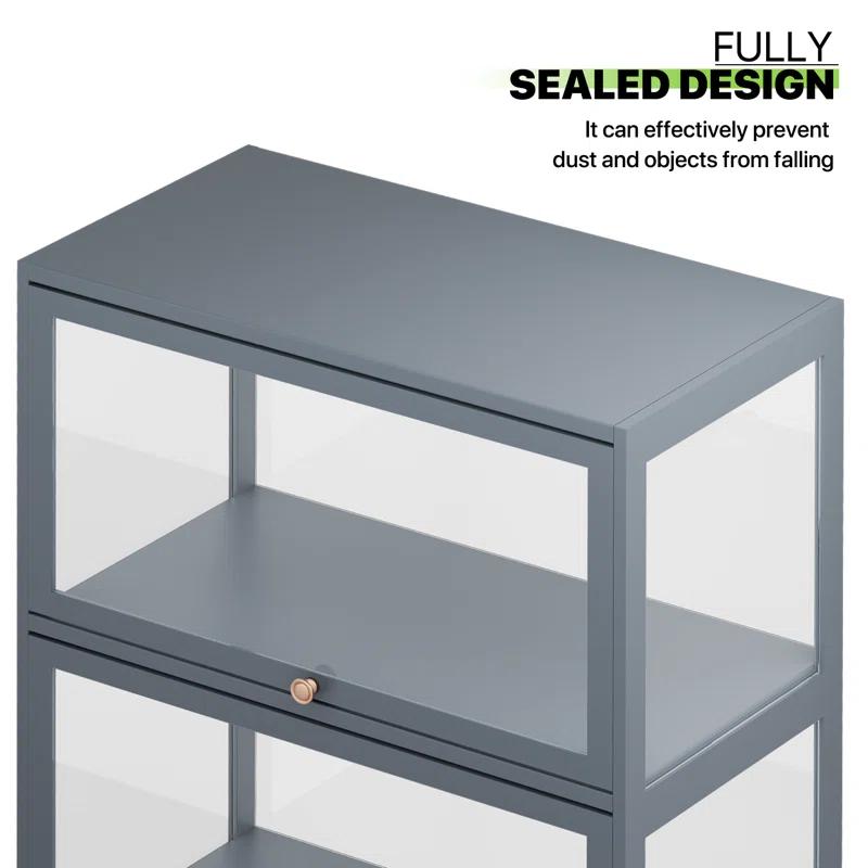 Magshion Modern 55" 4-Tier Transparent Display Cabinet Floor Standing Showcase With Flip-Up Door, Ideal For Living Room, Bedroom, Or Office Curio Collection