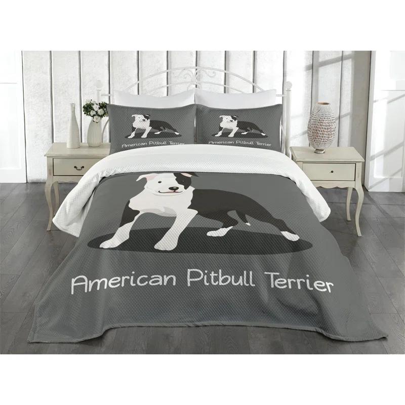 Ambesonne Ambesonne Pitbull Bedspread Set American Cartoon Terrier Multicolor