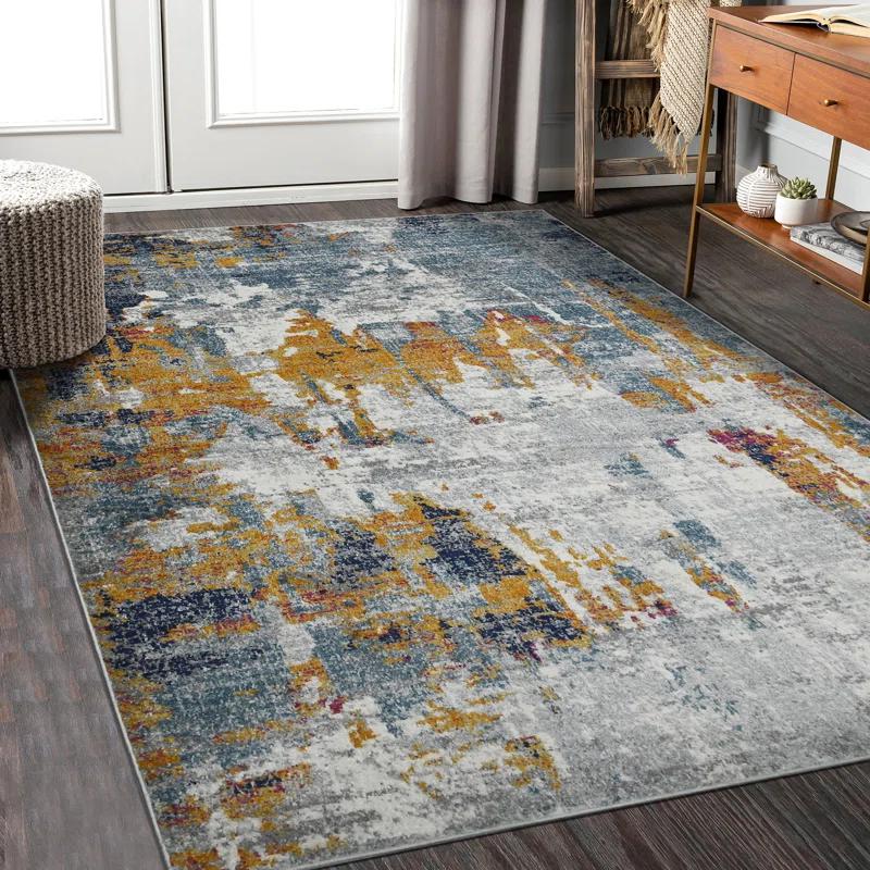 Chelsea Abstract Transitional Durable Performance Orange/Blue Area Rug