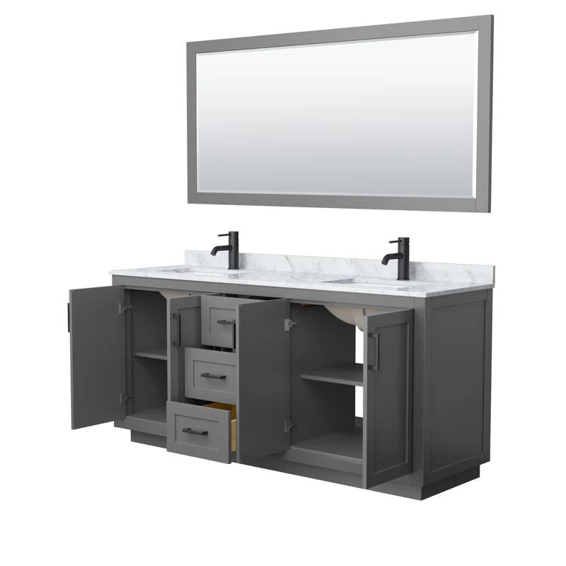 Wyndham Collection Miranda 72" Freestanding Double Bathroom Vanity with Cultured Marble Top with 70" Mirror