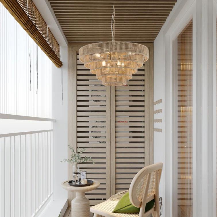 HLILish Bohemian Style Woven Pendant Light 23.6 Inch Rattan Ligh Large Rattan Pendant Light With 5-Tier Rattan Chandelier--Wood