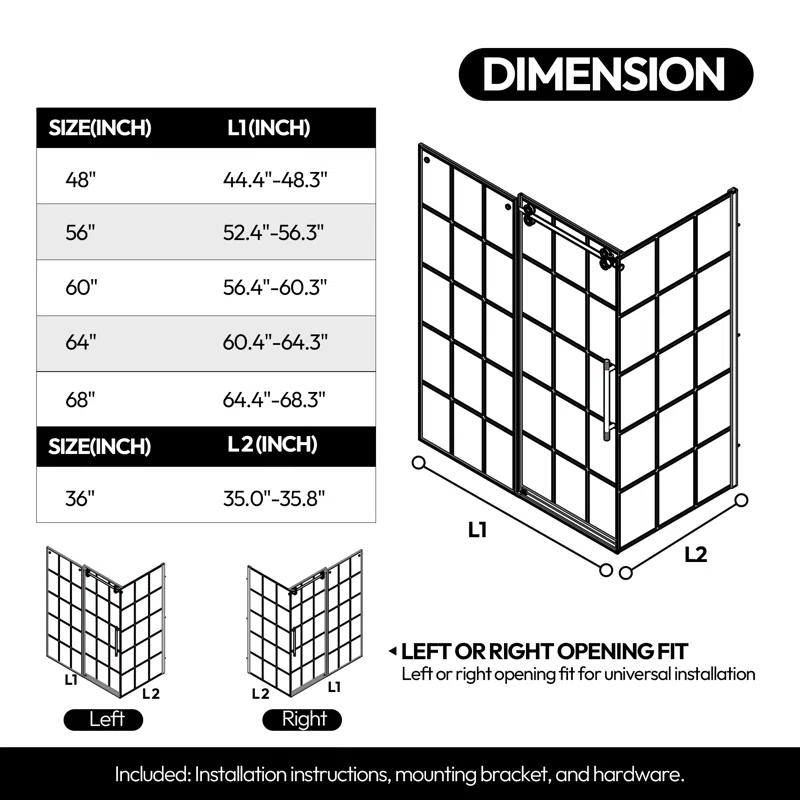 Puente 48'' W 78'' H Framed Rectangle Reversible Shower Enclosure