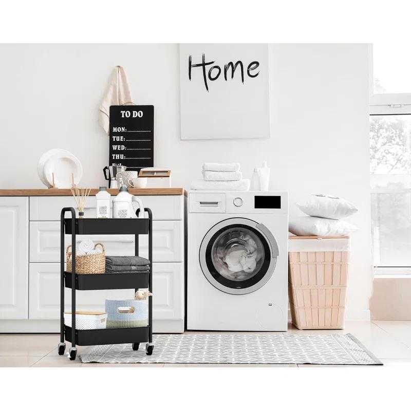 Zeki Shoggy 3-Tier Rolling Metal Storage Organizer - Mobile Utility Cart, Kitchen Cart With Caster Wheels (Black)