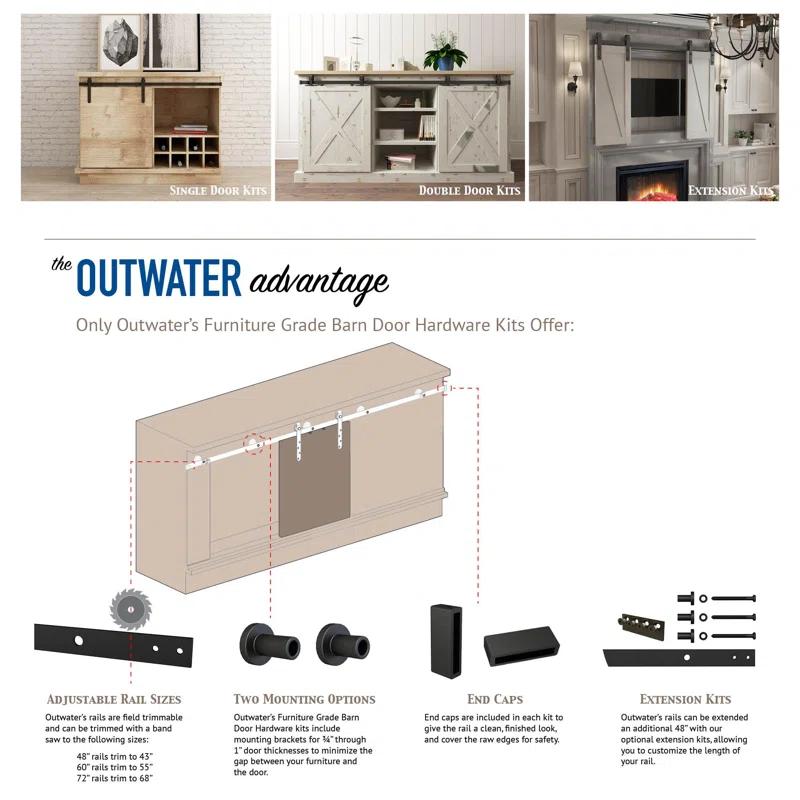 Architectural Products by Outwater L.L.C. Solid Steel Mini Sliding Rolling Barn Door Hardware Kit for Double Wood Doors