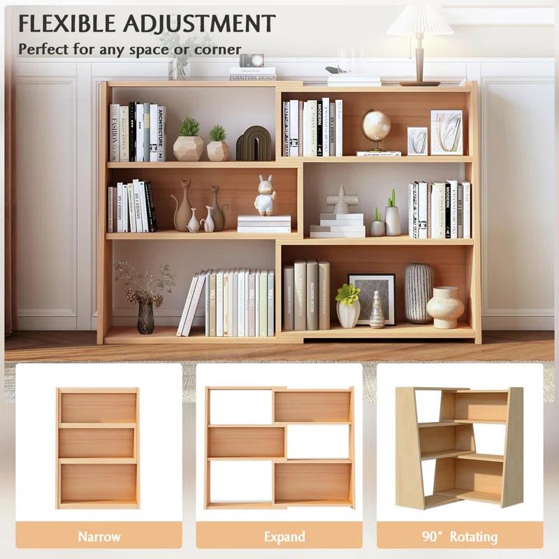 Latitude Run® Wooden Extendable Shelf Bookcase - 3-Tier Ladder Low Short Bookshelf For Small Space Or Corner
