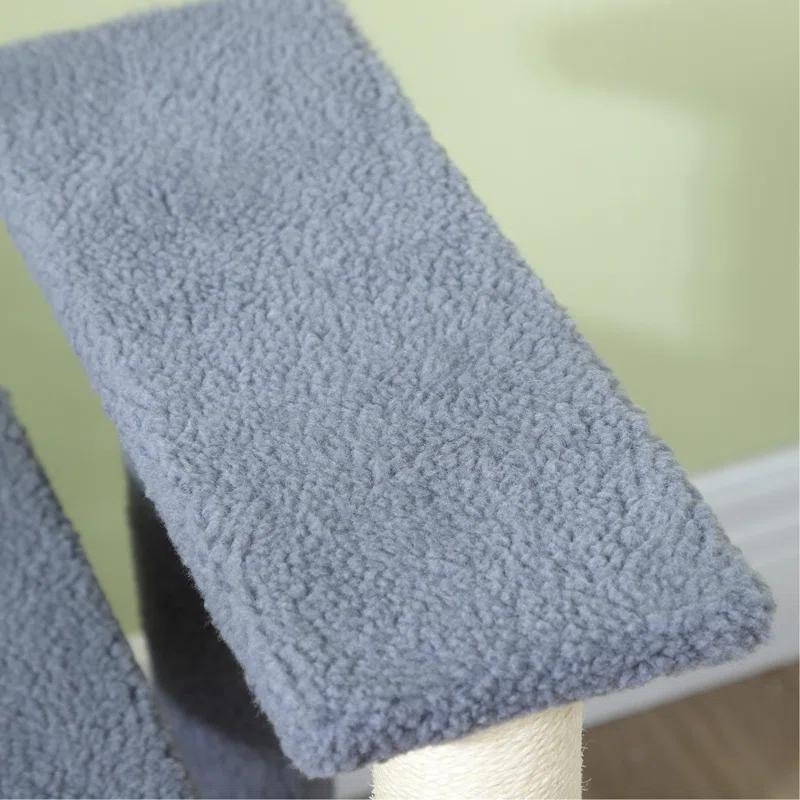 4 Levels Cat Steps, Pet Stairs Carpeted Ladder, Kitten Tree Climber With Scratching Posts, Hanging Play Ball, Side Step, For High Bed, Sofa, Gray