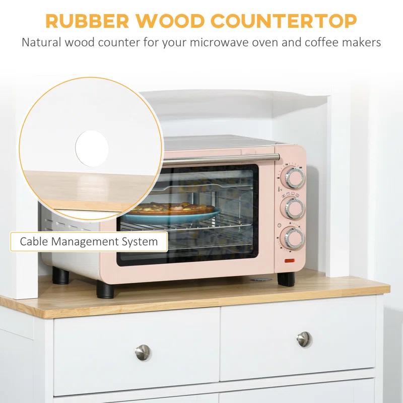 Lark Manor™ HOMCOM Freestanding 67" Kitchen Buffet With Hutch, Pantry Cabinet With Microwave Stand, Adjustable Shelf, 2 Drawers, Cupboard, White