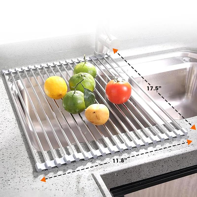 Cheer Collection Adjustable Stainless Steel Over The Sink Dish Rack