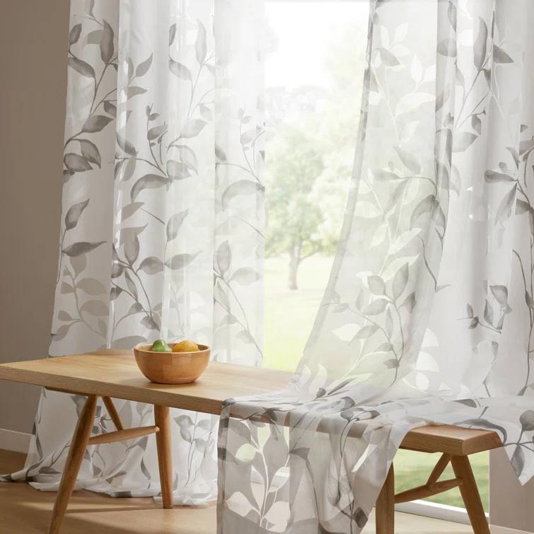 Madison Park Cecily Floral Printed Burnout Sheer Grommet Single Curtain Panel