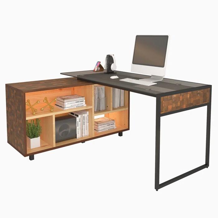17 Stories L-Shape Corner Desk with Multiple Storage