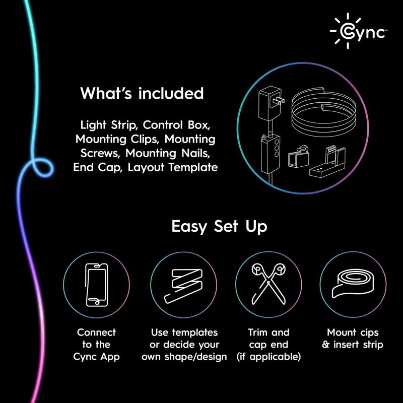 GE Lighting GE Cync Dynamic Effects Smart Neon Shape Light, Color Changing WiFi Lights, 16ft