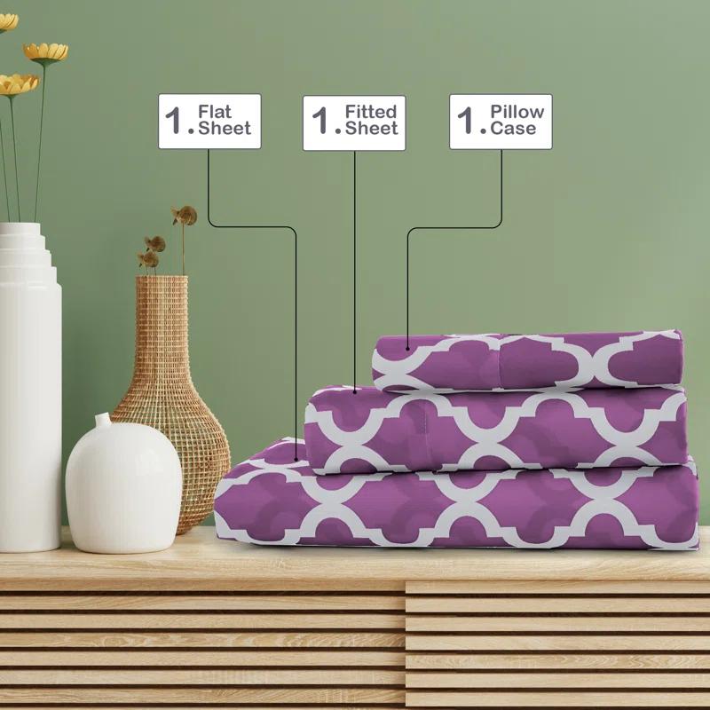 Lux Decor Collection Lux Decor Collection 1800 Series Soft Microfiber Bed Sheets Set Geometric Quatrefoil Bedding